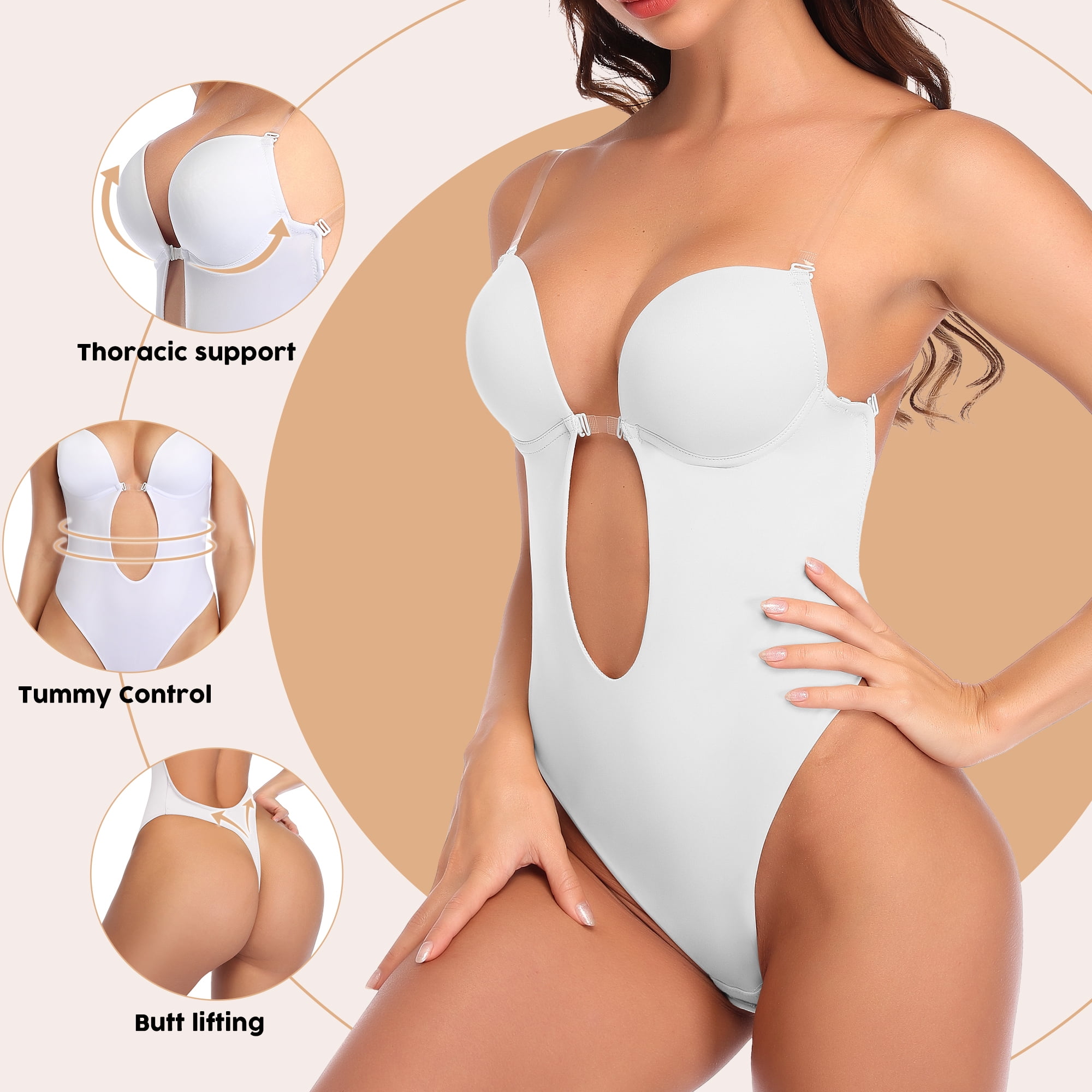 Women's Backless Body Shaper Bra Plunge Bra Shapewear U Shape Tuck Seamless  Bodysuit Thong Full for Tummy Control Shapewear