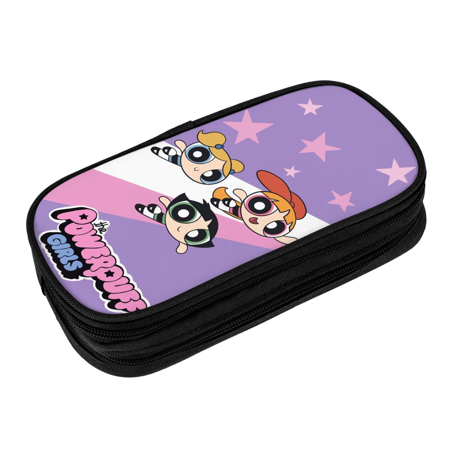 The Powerpuff Gi-rls Pencil Case Large Capacity Pencil Pouch Pen Bag Office Stationery Organizer Travel Makeup Bag Black