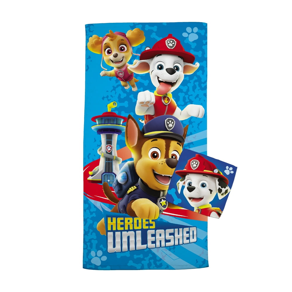 2pc paw patrol power leaps bath towel and washcloth set