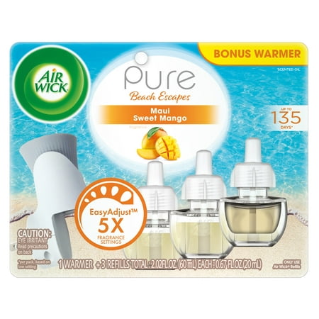 - Air Wick Pure Scented Oil Starter Kit (Free Warmer + 3 Refills), Maui Sweet Mango, Air Freshener