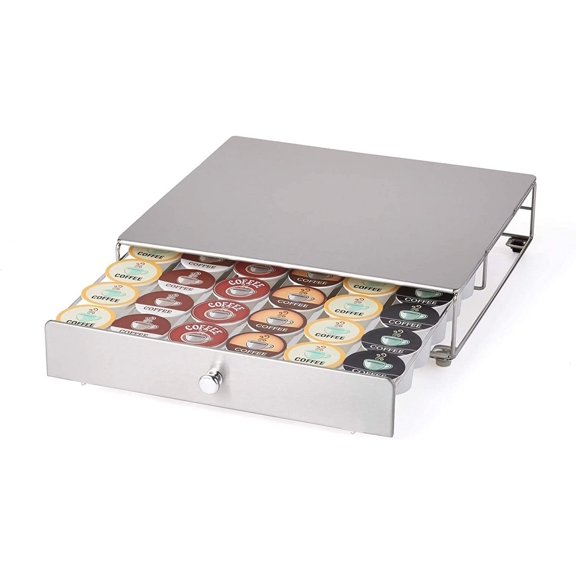 Nifty Coffee Pod Drawer – Stainless-Steel, Compatible with K-Cups, 36 Pod Pack Holder, Rolling Drawer, Under Coffee Pot Storage Sliding Drawer, Home Kitchen Counter Organizer