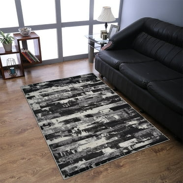 RUGSOTIC CARPETS MACHINE MADE HEATSET POLYPROPYLENE AREA RUGS - 3'2''x10', Runner Shape, Silver Color, Abstract Modern Design, High Pile Machine Made Area Rugs for Living Room, Bed Room (M00025)