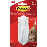 

2PK Command Large Designer Hook - 5 lb (2.27 kg) Capacity - Plastic - White - 1 / Pack