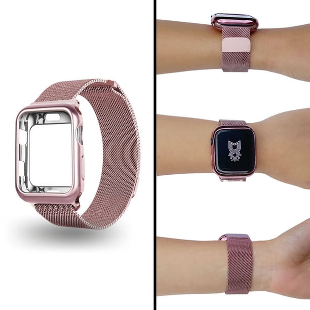 Correa metálica para Apple Watch de 44 mm + Protector lateral de pantalla. Mamá Pulpo Milanese case lateral