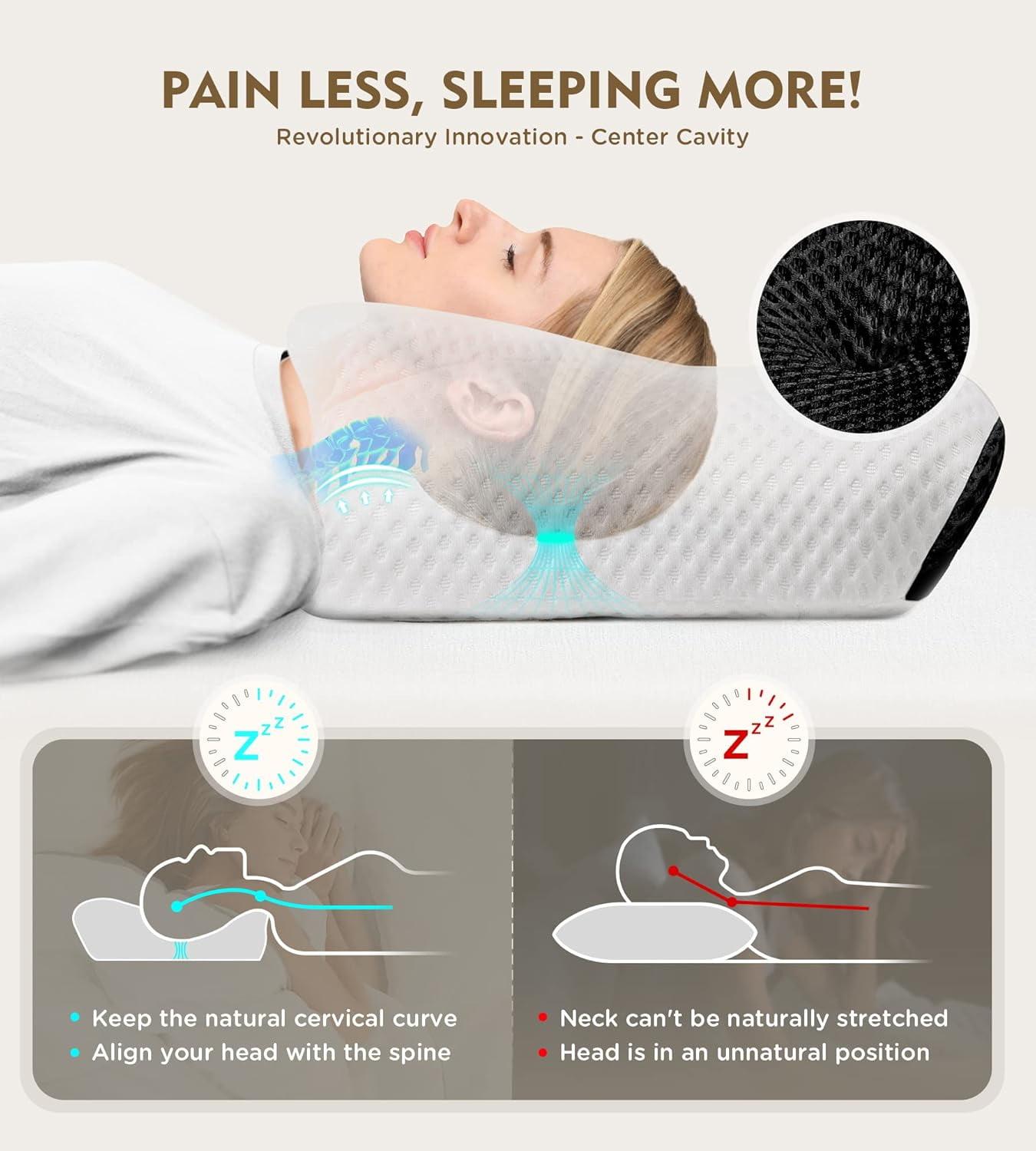 SHIORLAM Adjustable Memory Foam Cervical Pillow for Neck Pain Relief, 4lb Orthopedic Pillow with Removable Cover, Odorless Pillow for Side & Back Sleepers (5.2Height)-Black