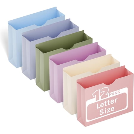 Plastic Manila File Folders Letter Size,12 Pack Expanding File Jackets & File Pockets,Heavy Duty 3" Expansion Manila Pocket Folders with Straight Cut Tab,File Cabniet Folders for Office School