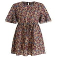 thumbnail image 3 of Women Summer Boho Flower Print Flare Half Sleeve  Ruffle Neck Tunic Mini A-line Dress, 3 of 6