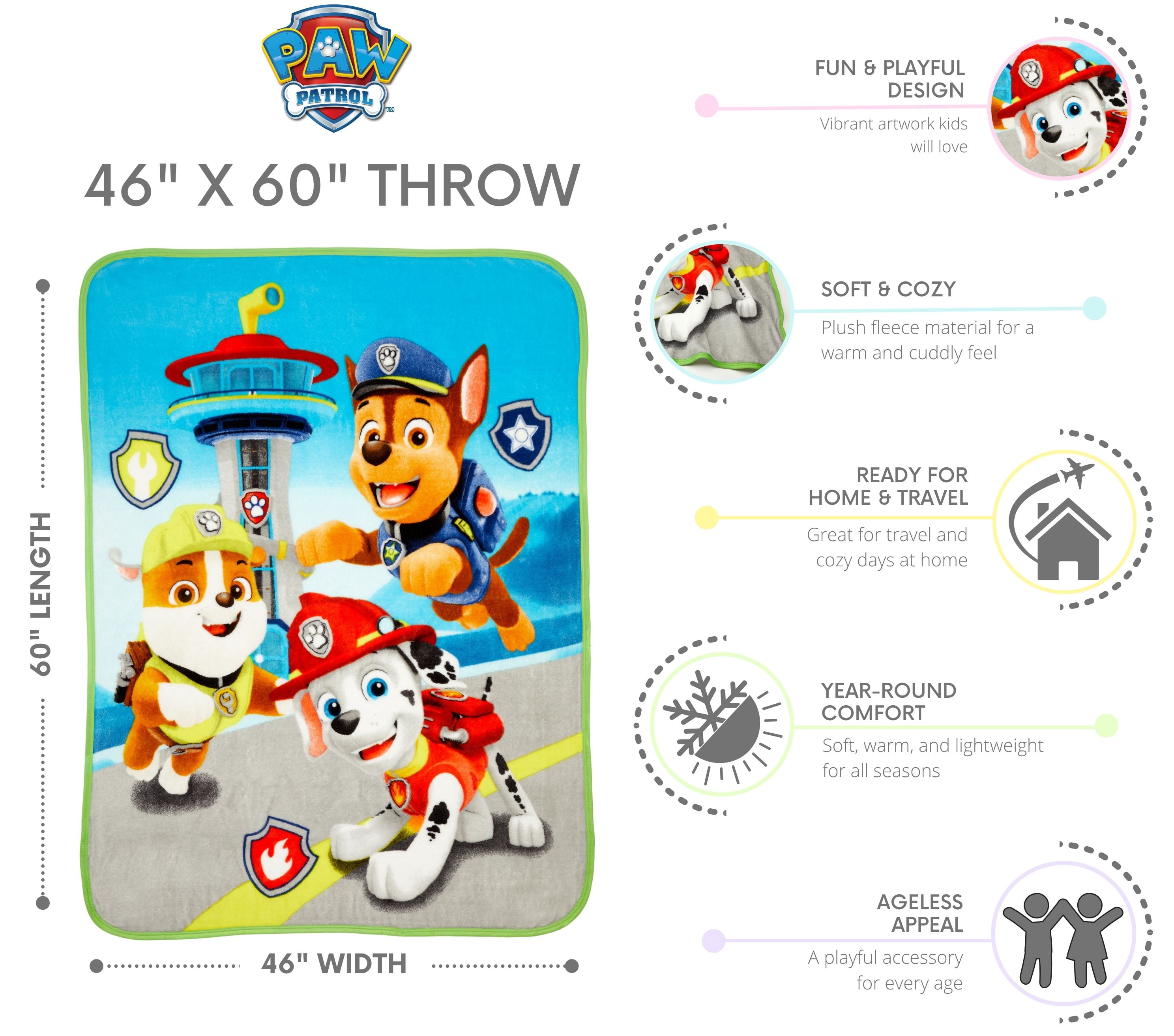 PAW Patrol Kids Coral Fleece Throw, 46 x60, Nickelodeon