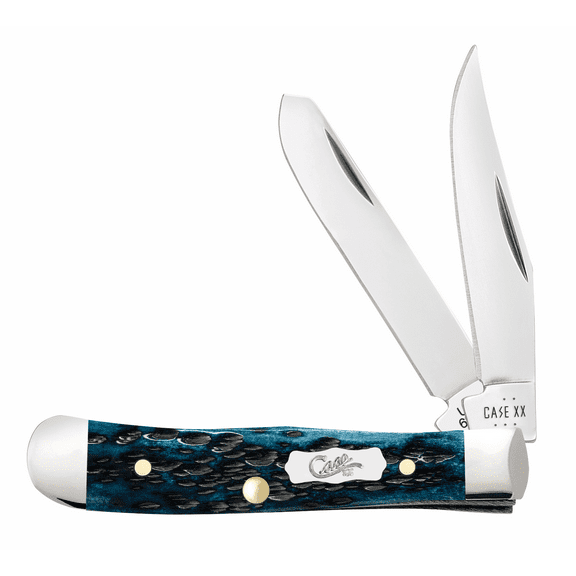 Case Knives Pocket Worn Mediterranean Blue Bone - Peach Seed Jig Tiny Trapper