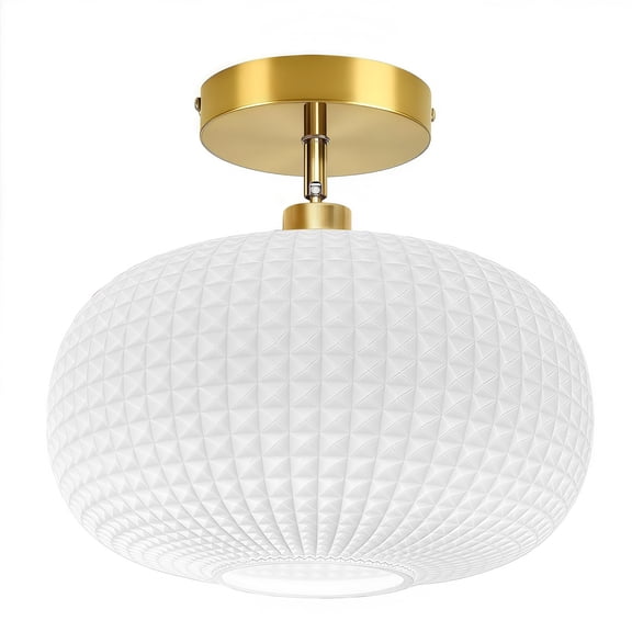 Semi Flush Mount Ceiling Light,Mid Century Modern Ceiling Light,Milk Glass Lighting Fixture for Bedroom Bathroom Entryway Kitchen