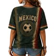 thumbnail image 4 of Mexico 2026 Soccer Cup Fan Jersey for Women, V-Neck Short Sleeve T-Shirt with Flag Color & Soccer Graphic Print, Breathable Casual Sports Tee Pullover Top, 1 PC Army Green L, 4 of 5