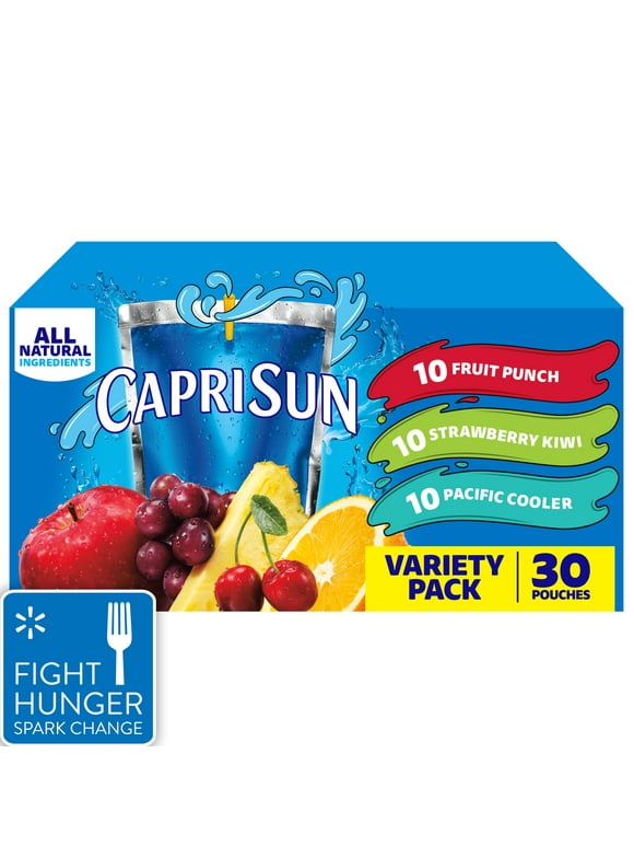 Capri Sun Variety Pack with Fruit Punch, Strawberry Kiwi & Pacific Cooler Juice Box Pouches, 30 ct Box, 6 fl oz Pouches