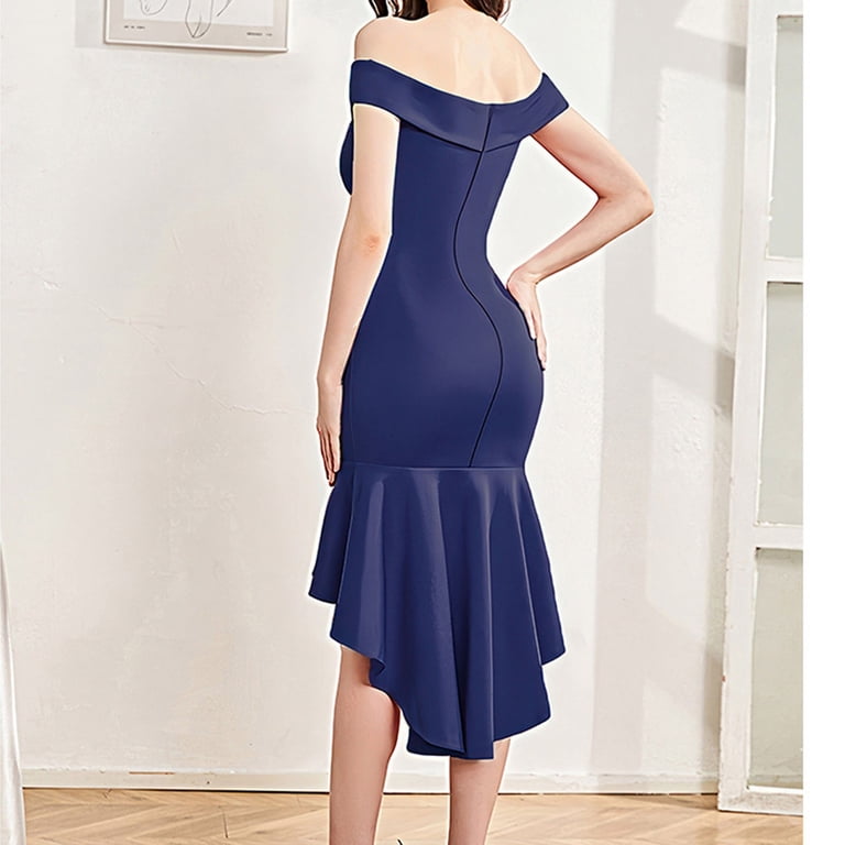 UPPADA Womens One Shoulder Fishtail Dress Sleeveless Solid Color Casual Dress  Cocktail Evening Dress High Low Hem Party Gown Wedding Ball Prom Formal  Dress