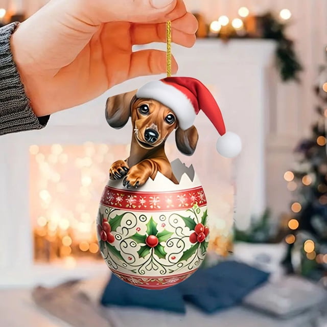 Fiudx Percha Navideña para Coche con Forma de Perro, Bonita Decoración Acrílica, Diseño Colorido Artesanal, Adorno para Coche o Oficina, Aire Refrescante, Ideal para Regalo Festivo, Tamaño 8 X 0,4 Cm