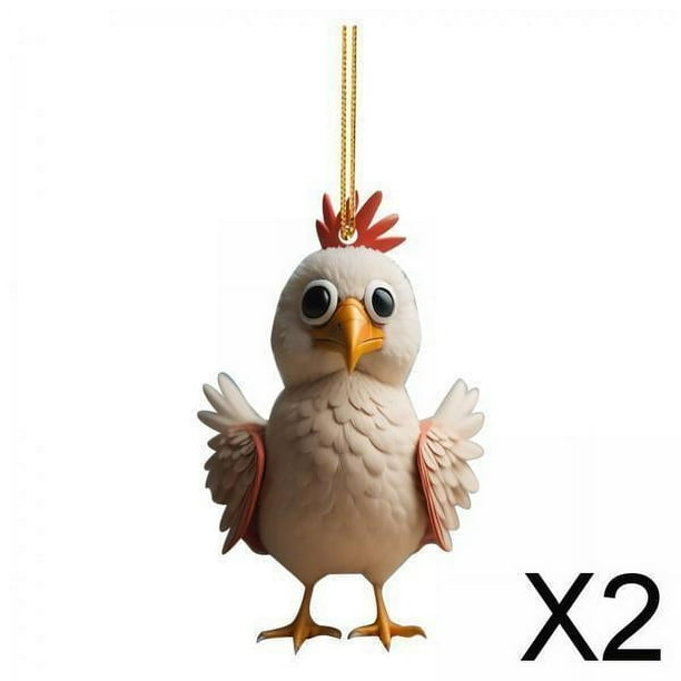 Paquete de 2-4 adornos colgantes de pollo de dibujos animados decorativos para 2 piezas
