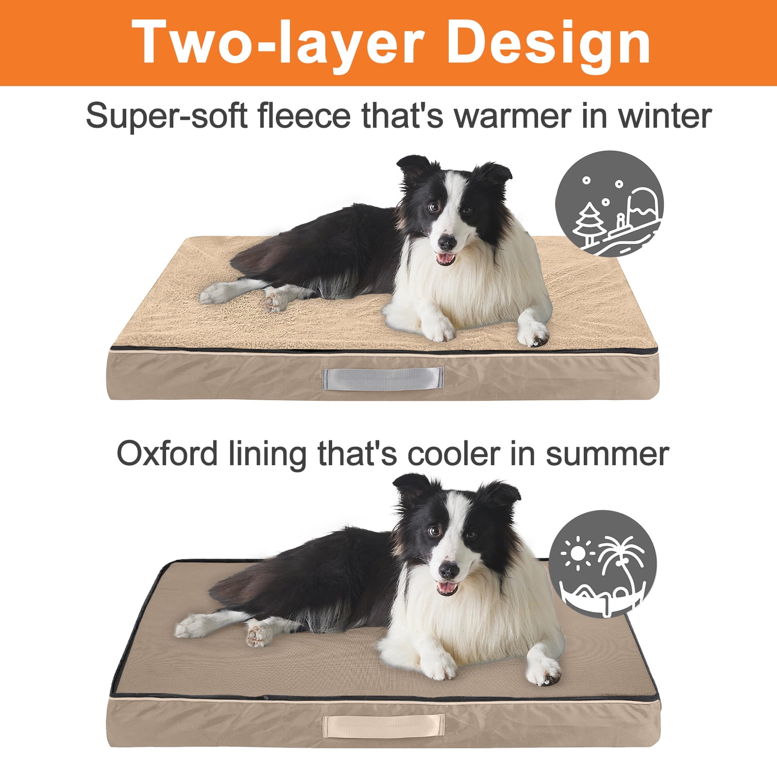 PayUSD Dog Bed for Extra Large Dogs Waterproof Thick Dog Beds Big Orthopedic Dog Beds with Removable Double Layer Washable Cover for Jumbo Dogs Pet Bed Mat Egg-Crate Foam, 2XL(47"X30"X4"), Khaki