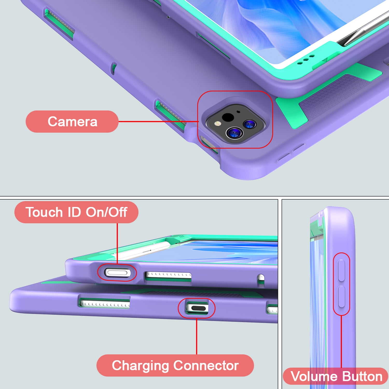 Decase Rugged Case Compatible with Apple iPad Pro 13 Inch (M5) 2025 / (M4) 2024,Shockproof Protective Cover with Built-in Stand & Pencil Holder,Heavy Duty Hard Cover,Purple