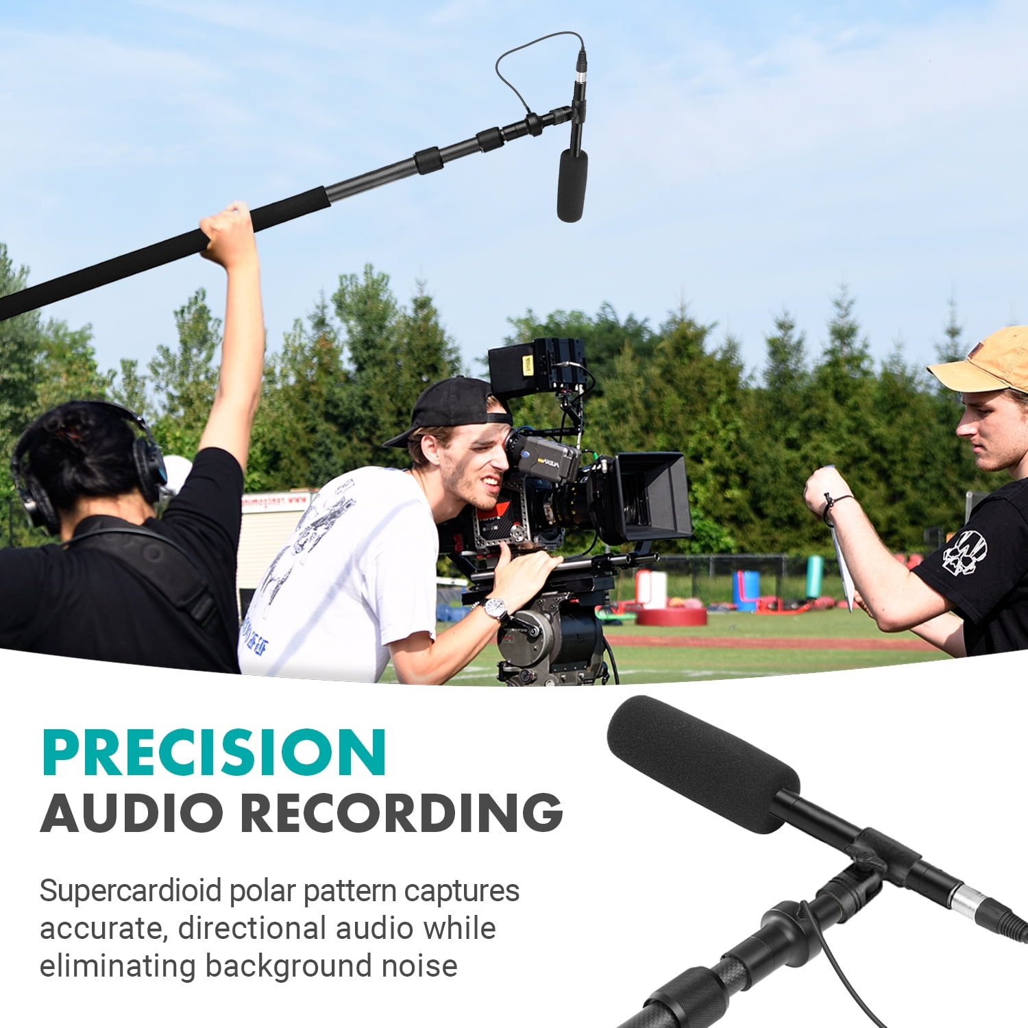 Movo XLR Shotgun Microphone & Boom Pole Kit – Professional Location Sound Recording Bundle with Shotgun Mic and Boompole with Internal XLR Cable for Filmmaking, ENG, and Broadcast Audio