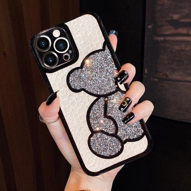 Funda De Teléfono Con Purpurina Diamond Bear Bling Para iPhone 14 12 11 13 Pro Max X XR XS 7 8 Plus SE3 Carcasa De Cuero Chapado De Lujo Silicona Suave Cubierta Trasera