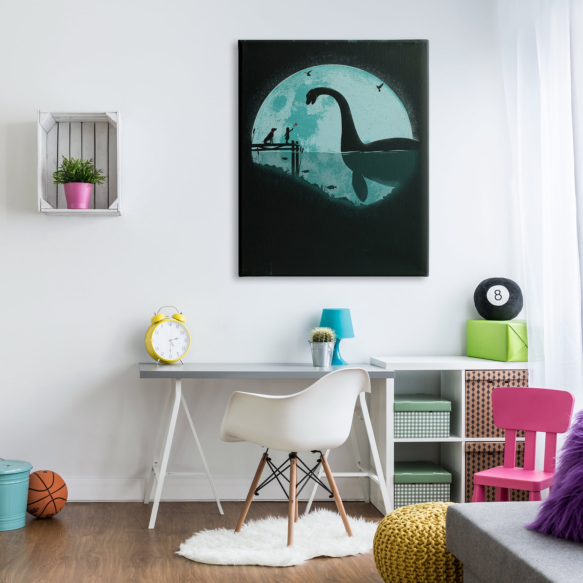 Stupell Industries Girl & Loch Ness Fairy Tales & Fantasy Painting Gallery Wrapped Canvas Art Print Wall Art, 36 x 48