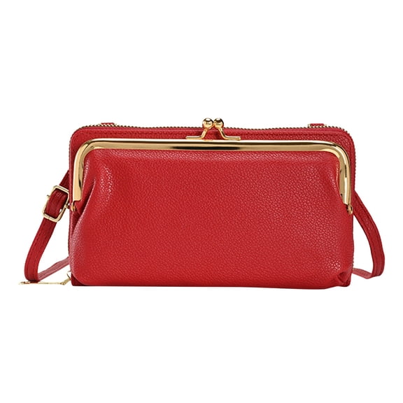 Modstep Womens Kisslock Wallet Small Crossbody Bag Elegant Leather Chain Strap Shoulder Purse for Ladies Evening Portable Red