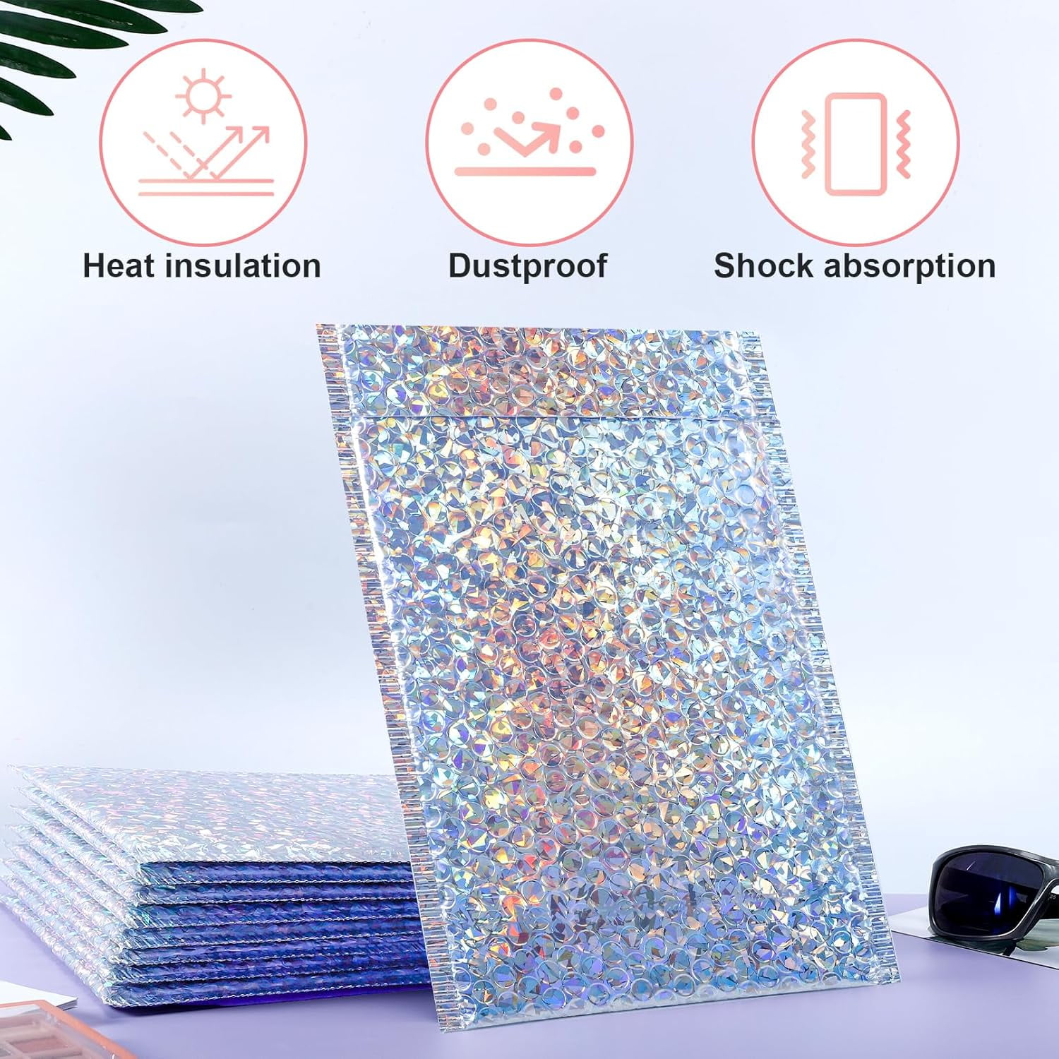 30 Pack Holographic Bubble Mailers,Metallic Mailing Envelopes Bubble Padded,Waterproof Self Sealing Poly Padded Envelope,Cushion Envelopes for Shipping Mailing Packing,11 x 7 Inch,Silver