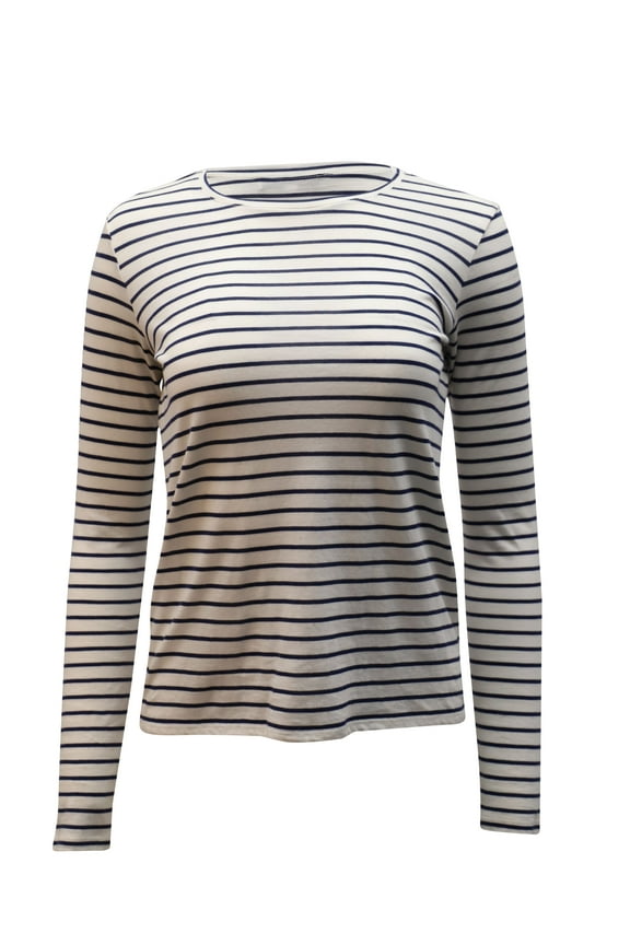 Pre-Owned Vince Striped Long-Sleeve Top in White Cotton