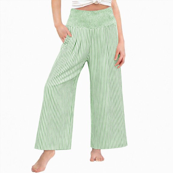 Leey-World Girls Plaid Wide Leg Pants Wide Waistband Elastic Waist Lounge Pant Casual Loose Trendy Beach Vacation Slacks 4-14 Y(Light Green,8-9 Years)