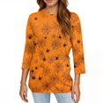 thumbnail image 4 of WTOBBY Women's Halloween Graphic Tee: Spiders Bats Pumpkins Printed Round Neck 3/4 Sleeve Casual T-Shirt Top for Fall Seasonal Wardrobe,Orange XL, 4 of 4