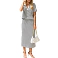 thumbnail image 2 of Women'S Skirt Sets 2 Piece Outfits Summer Casual Striped Short Sleeve Skirt and Top Set White XL, 2 of 10