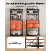 KFFKFF Kitchen Bakers Rack with Power Outlet, 4.6ft Cable, 23.6 Wide with Sturdy X-Shaped Support, 8 Hooks, and Storage for Dishes, Spices, and Coffee Essentials