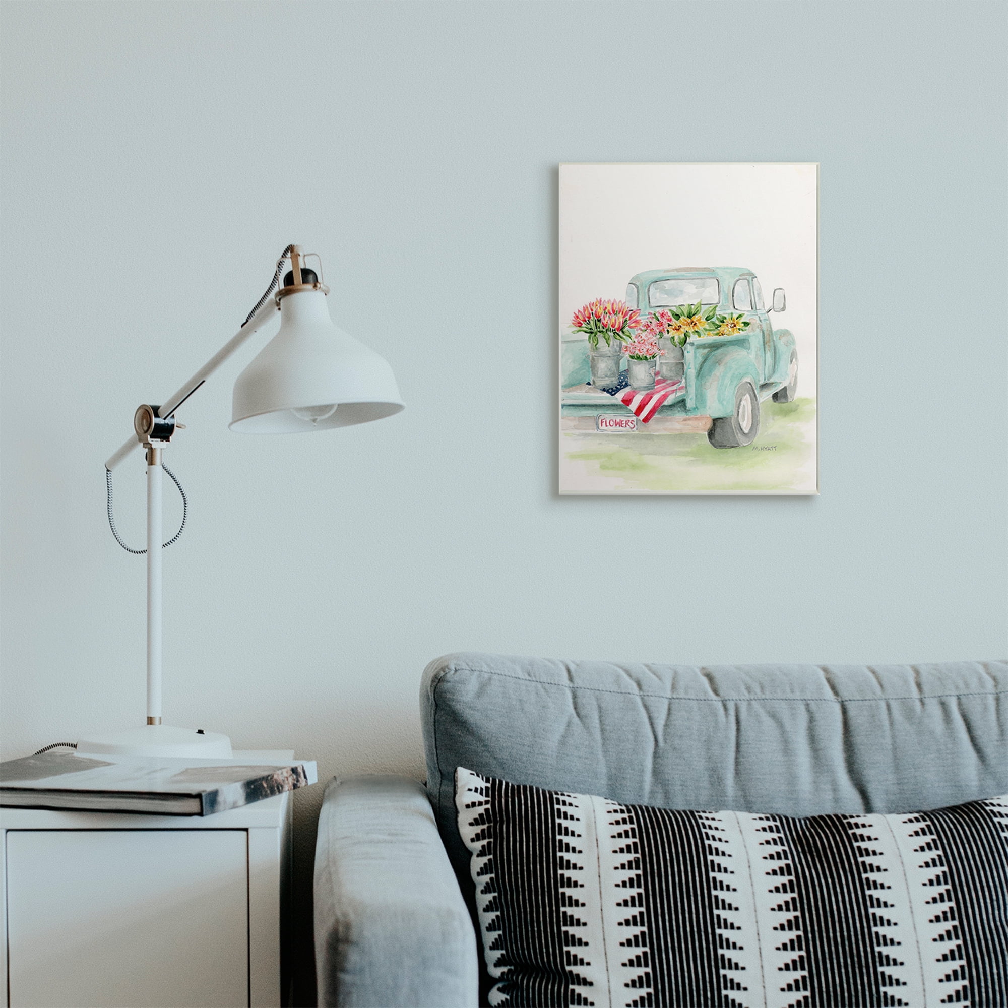 Stupell Industries Vintage Blue Pick-Up Truck Floral Farm Bouquets Wall Plaque, 13 x 19, Design by Melissa Hyatt LLC