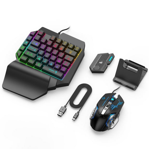 1 Pcs Bluetooth Mobile Game Keyboard Mouse Converter for Android iOS - Wireless Gaming Adapter with Fast Charge, Anti-Detection, Backlit Keys & Customizable Controls for PUBG Fortnite Mobile FPS Game