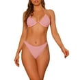 thumbnail image 1 of INSPIRAR CHIC Conjuntos de Bikini de Mujer con Halter y Aros Ribeteados de 2 Piezas, Doble Correa, Parte Inferior de Triángulo con Cierre en la Espalda, Trajes de Baño, Grande, Rosa, 1 of 5