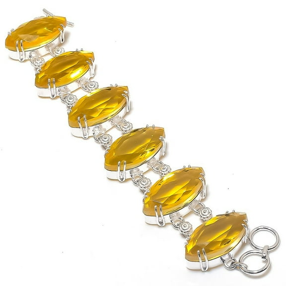 Citrine Marquise Shape Handmade Bracelet Adjustable Chain Beautiful Jewelry 8"