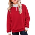 thumbnail image 5 of SGMVNU Girls' Zip Neck Hoodie for Little Girls – Cozy Kids' Casual Sweatshirt with Stand Up Collar Lightweight Winter Layer Red 11-12 Years, 5 of 8