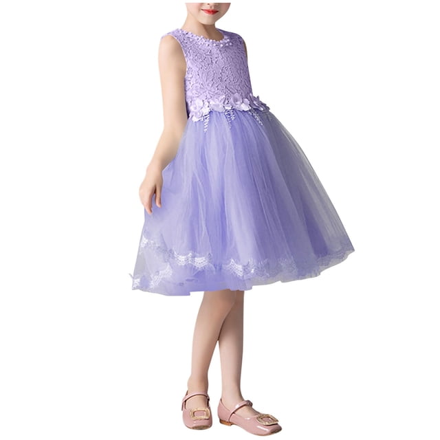 Ohufall Robe Débardeur Mini Filles 3-14 Ans Col Rond Sans Manches Broderie Robes en Maille Couleur Unie Robes d'Été Filles