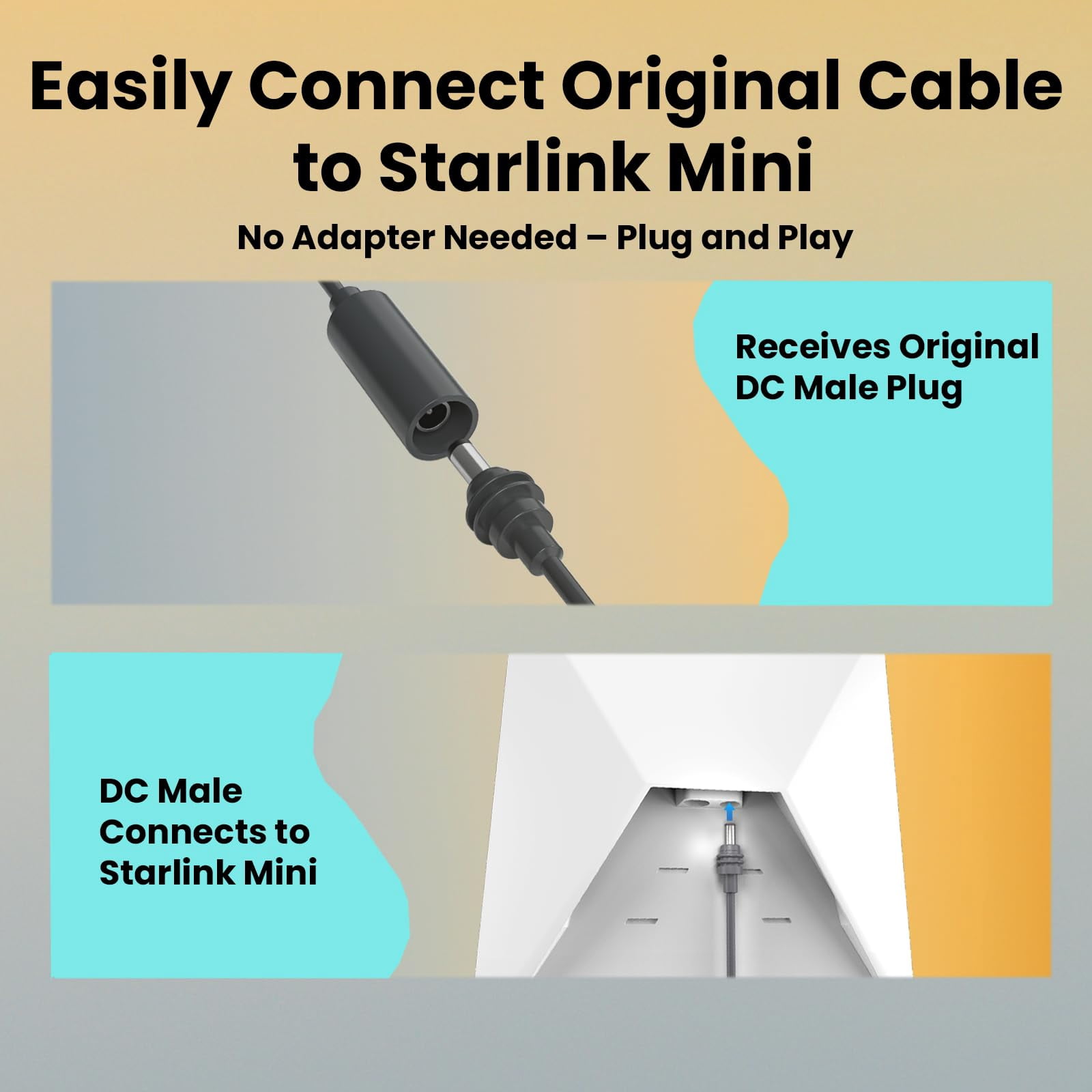 Starlink Mini Extension Cable 16FT (5M), Waterproof DC5521 Male to Female Power Cord, 18AWG DC Extension Cable, Starlink Mini Power Cable for Outdoor, RV, Roof, Accessories