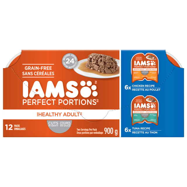 Iams Perfect Portions Grain Free Chicken & Tuna Cuts in Gravy Variety Pack Healthy Adult Wet Cat Food 12 Pack