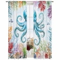 thumbnail image 2 of Octopus Coastal Semi Sheer Window Curtains 96 Inches Long, Blue Nautical Summer Beach Ocean Rod Pocket Voile Silky Chiffon Curtain Light Filtering Drapes for Living Room, Kitchen, 52"x96", 2 Panels, 2 of 9