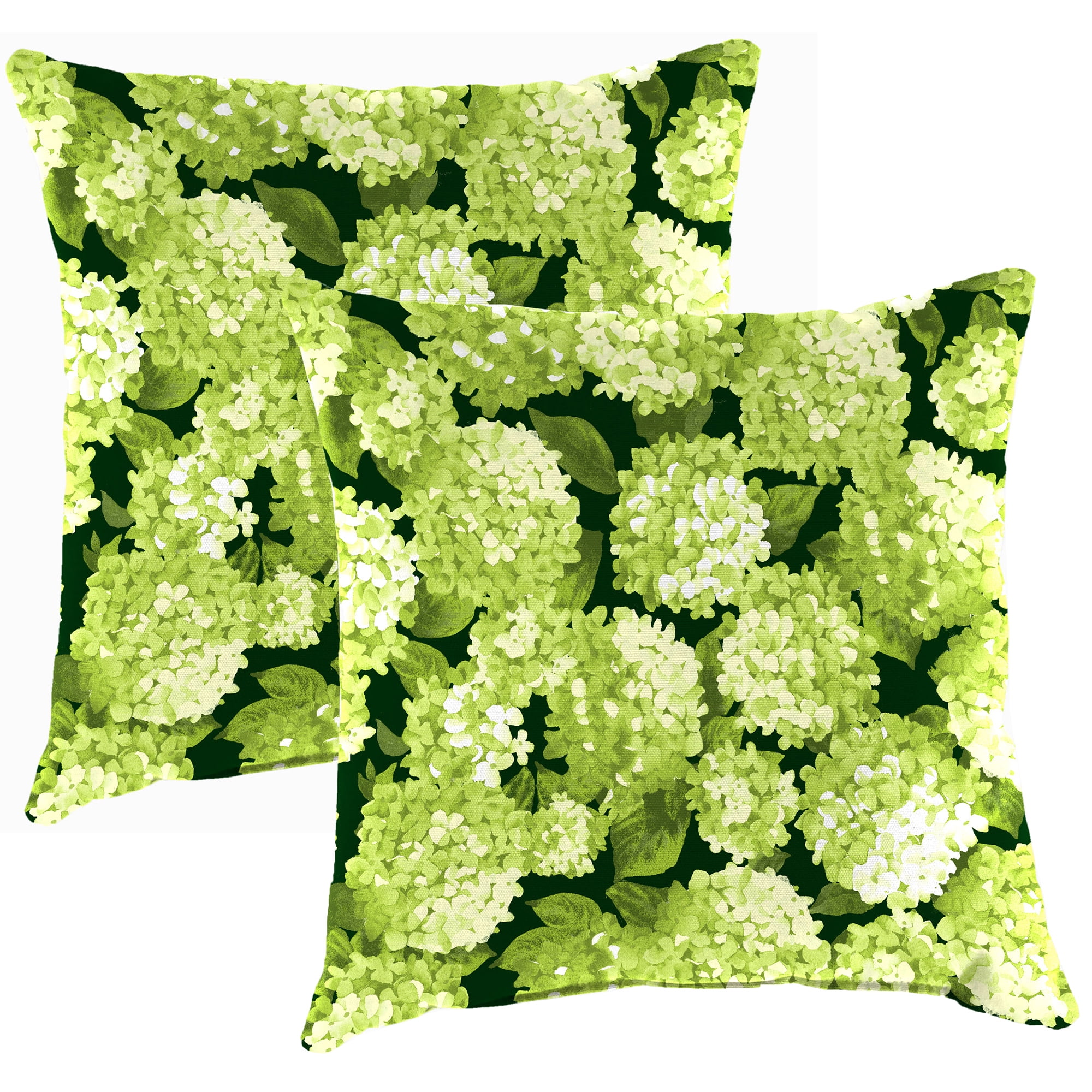 Jordan Manufacturing 16" x 16" Hydrangea Forest Green Forest Green Floral Square Outdoor Throw Pillow (4 Pack)