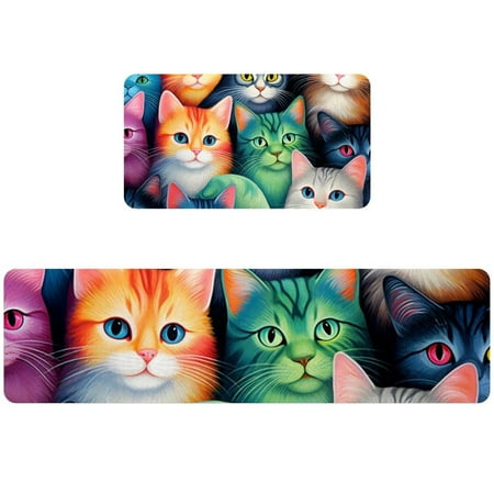 

Vcedizo Kitchen Rug Non-Slip Cartoon Cat Floor Mat Set of 2（15.7x29.5 and 15.7x59 Inch ）