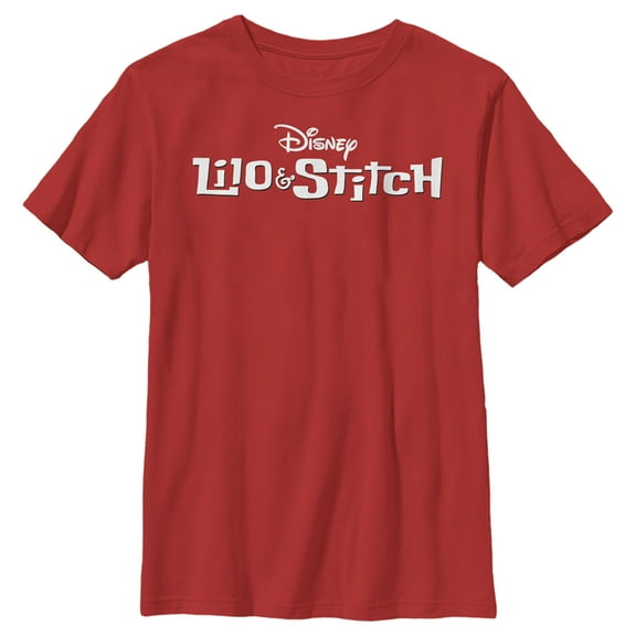 Boy's Lilo & Stitch White Movie Title Logo Graphic Tee Red X Large