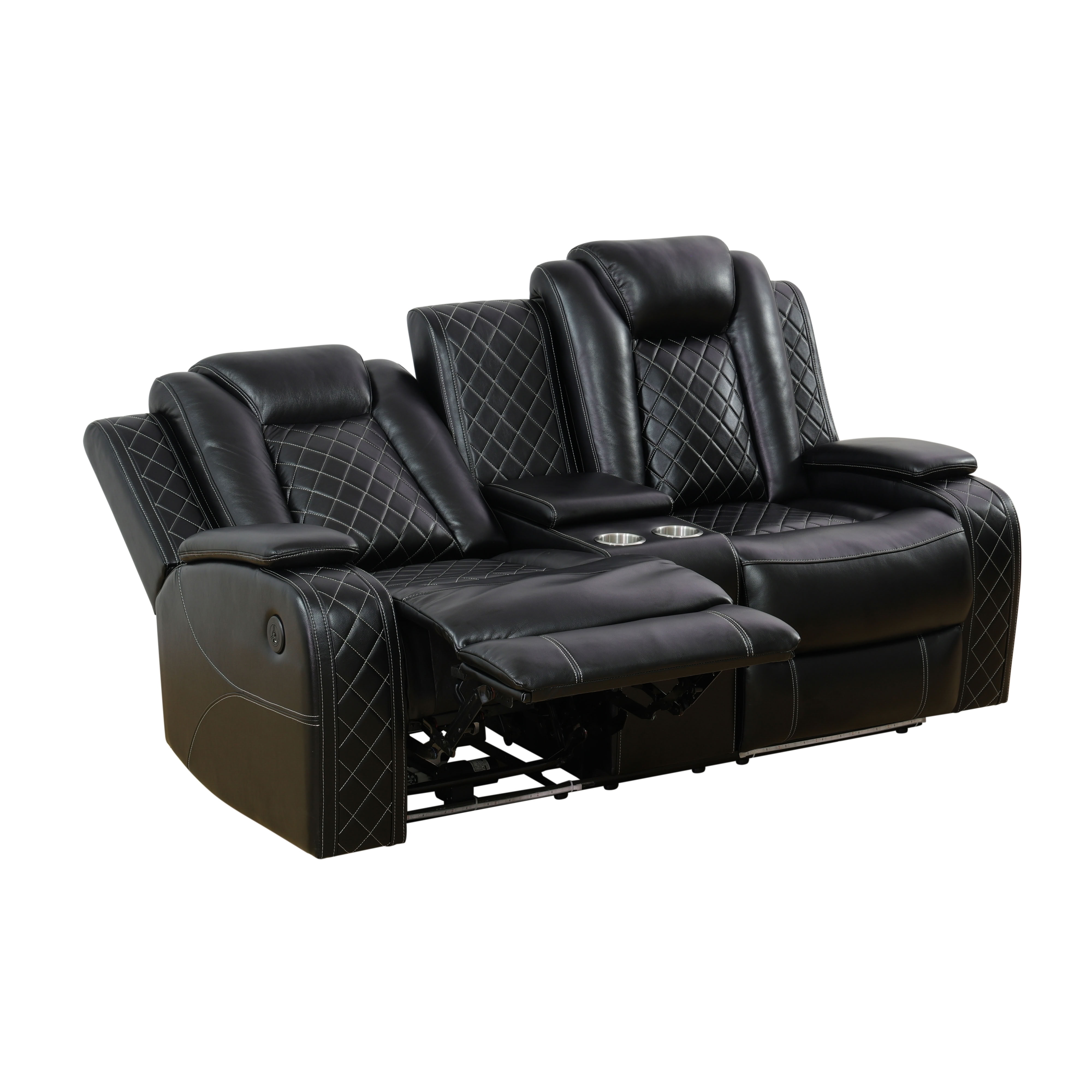 MAYEERTY 2-Seater Recliner Loveseat Sofa, Breathing Leather with Storage & Cup Holder for Couple Entertainment Zones Living Room
