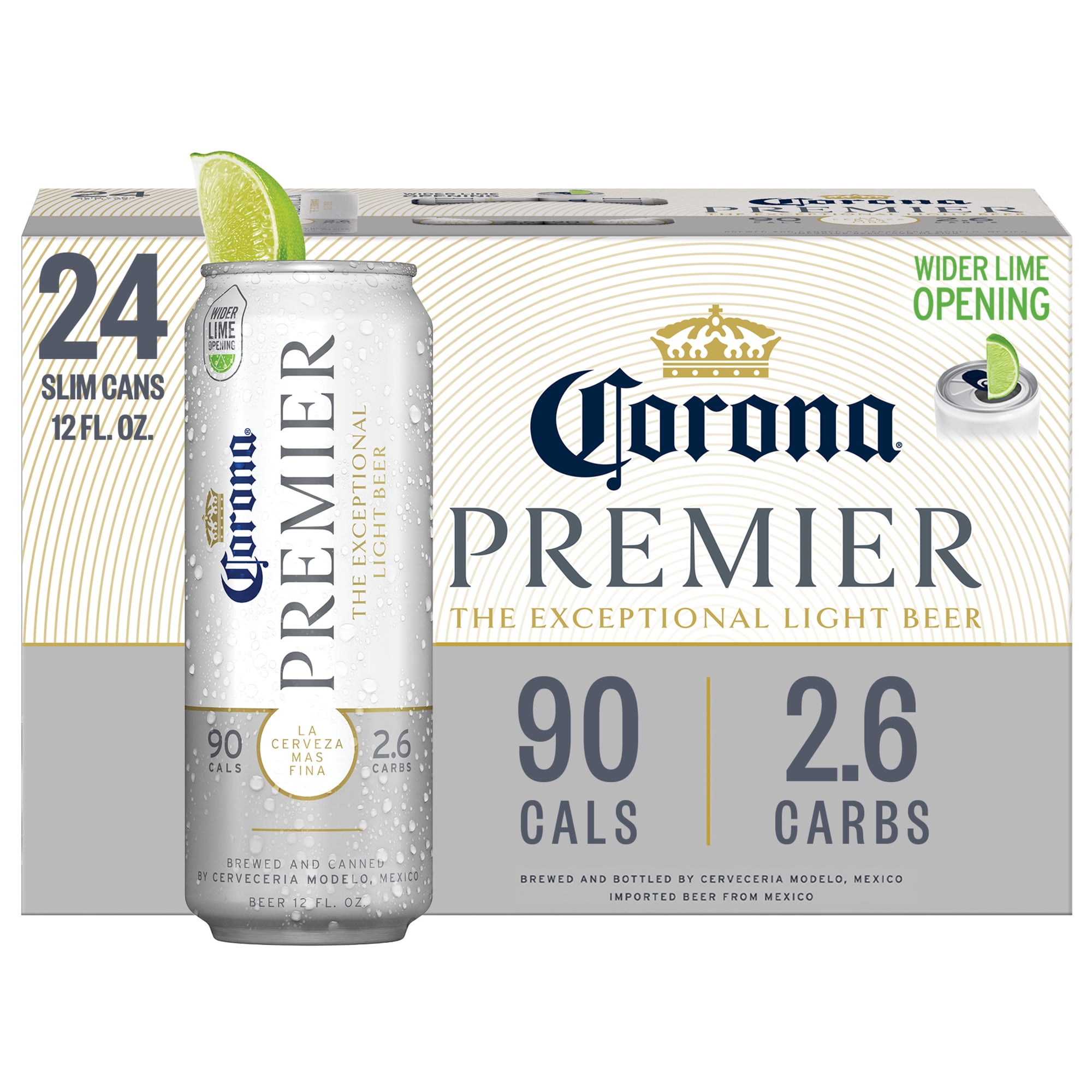 Corona Premier Mexican Lager Light Beer, 24 Pack 12 fl. oz. Slim Cans, 4.0% ABV
