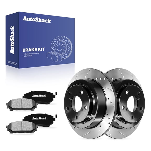 AutoShack Rear Solid Drilled & Slotted E-Coated Brake Rotors   Ceramic Pads 6-PC Brake Kit Replacement for 2004-2008 Subaru Forester 2004-2007 Subaru Impreza ShadowGuard 10.47" (266 mm)
