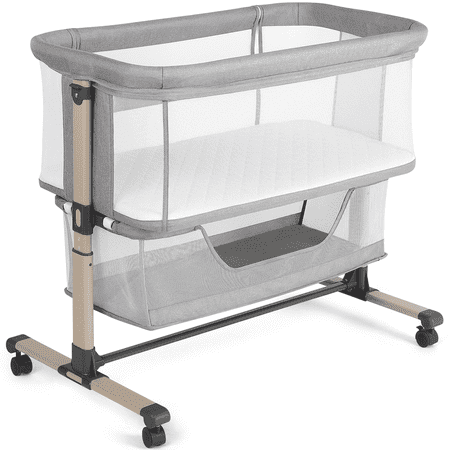 Cowiewie Bassinet Bedside Sleeper Portable Breathable Adjustable Baby Bedside Bassinet Light Grey