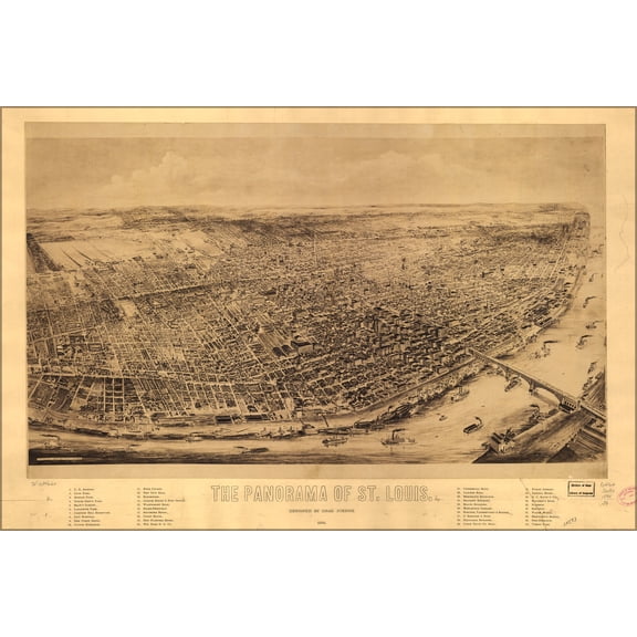 24"x36" Gallery Poster, panorama map St. Louis missouri 1894