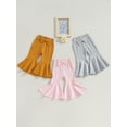 thumbnail image 2 of Wassery Toddler Baby Girls Flare Pants Pack of 3 Solid Color Ribbed Bell Bottom Bowknot Infant Elastic Waist Long Pants Trousers Newborn Fall Clothes 0-3T, 2 of 8