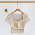 thumbnail image 3 of Generic Women's Basic Crop Tops Stretchy Casual Square Neck Cap Sleeve Shirt, 3 of 6